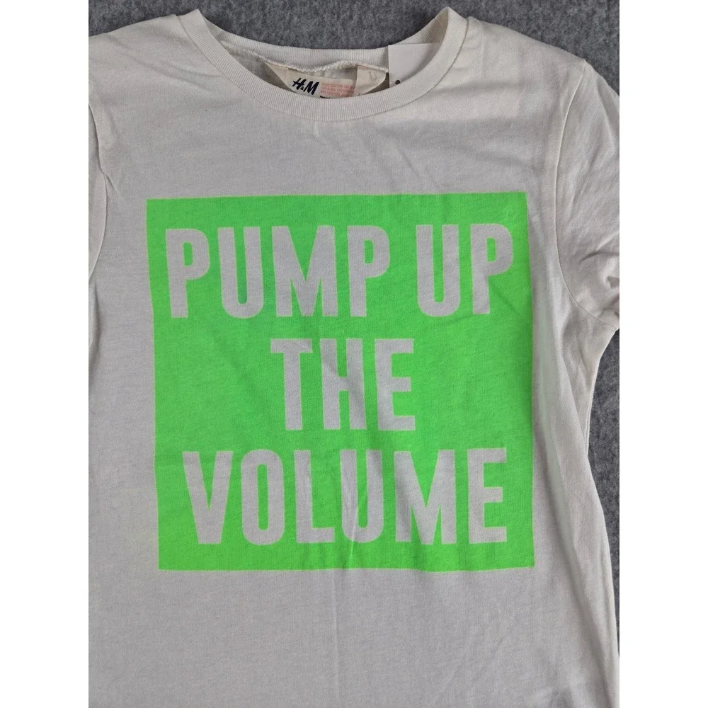 HM Boys Pump Up The Volume Neon Graphic T-Shirt White Size Small 6-8Y